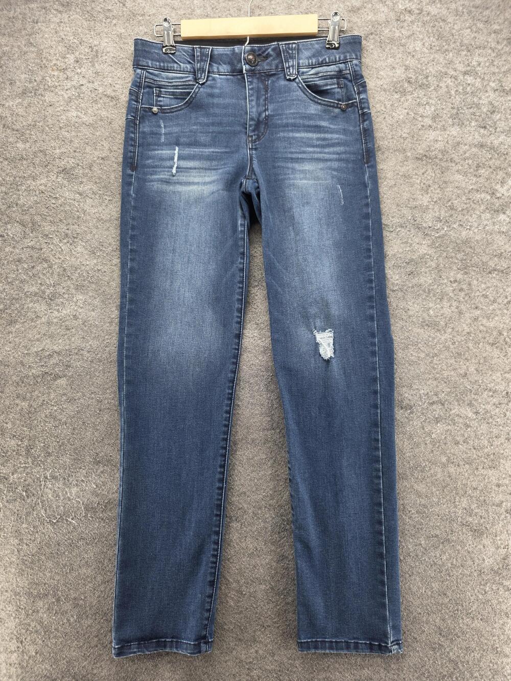 Democracy Jeans Womens 4 Blue Straight Slim Stretch Distressed Medium 31 Inseam
